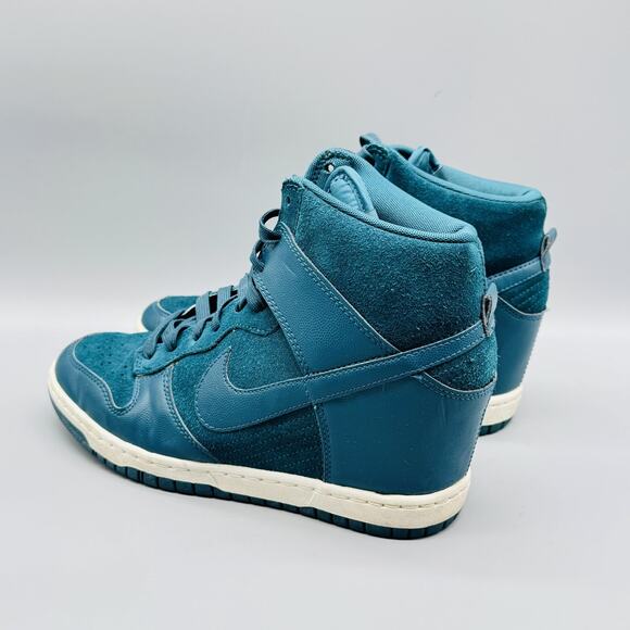 Nike Shoes Womens 9 Blue Suede Leather Dunk Sky Hi Hidden Wedge High Top Sneaker - Picture 6 of 10